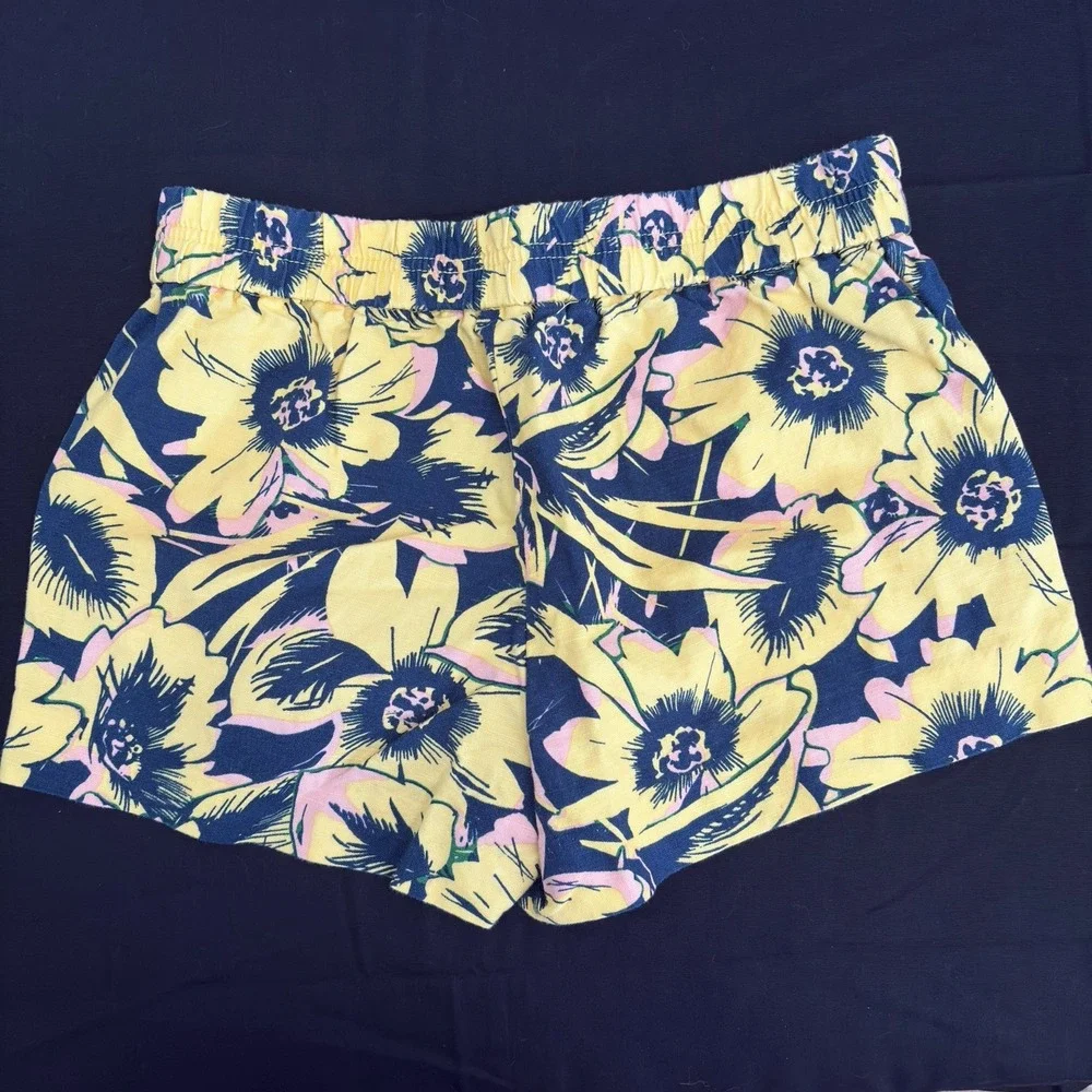 J Crew‎ Shorts Women's 00 Yellow Linen Blend Floral Beach Tropical